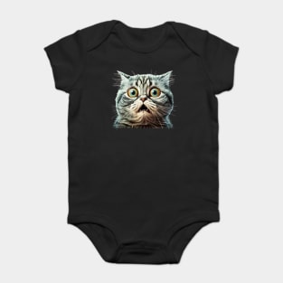 Funny Scared Cat Face, Cat Lover, Scaredy Cat Baby Bodysuit